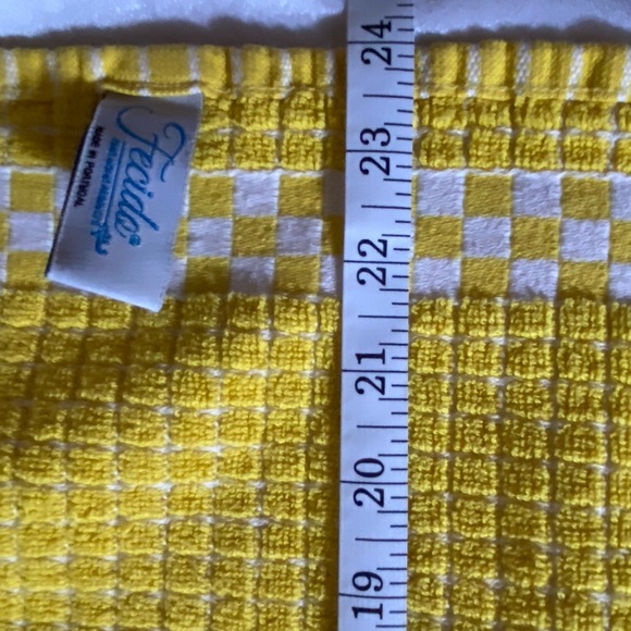 Fecido classic kitchen towels with hanging loops. Dark yellow checks. - Picture 5 of 5